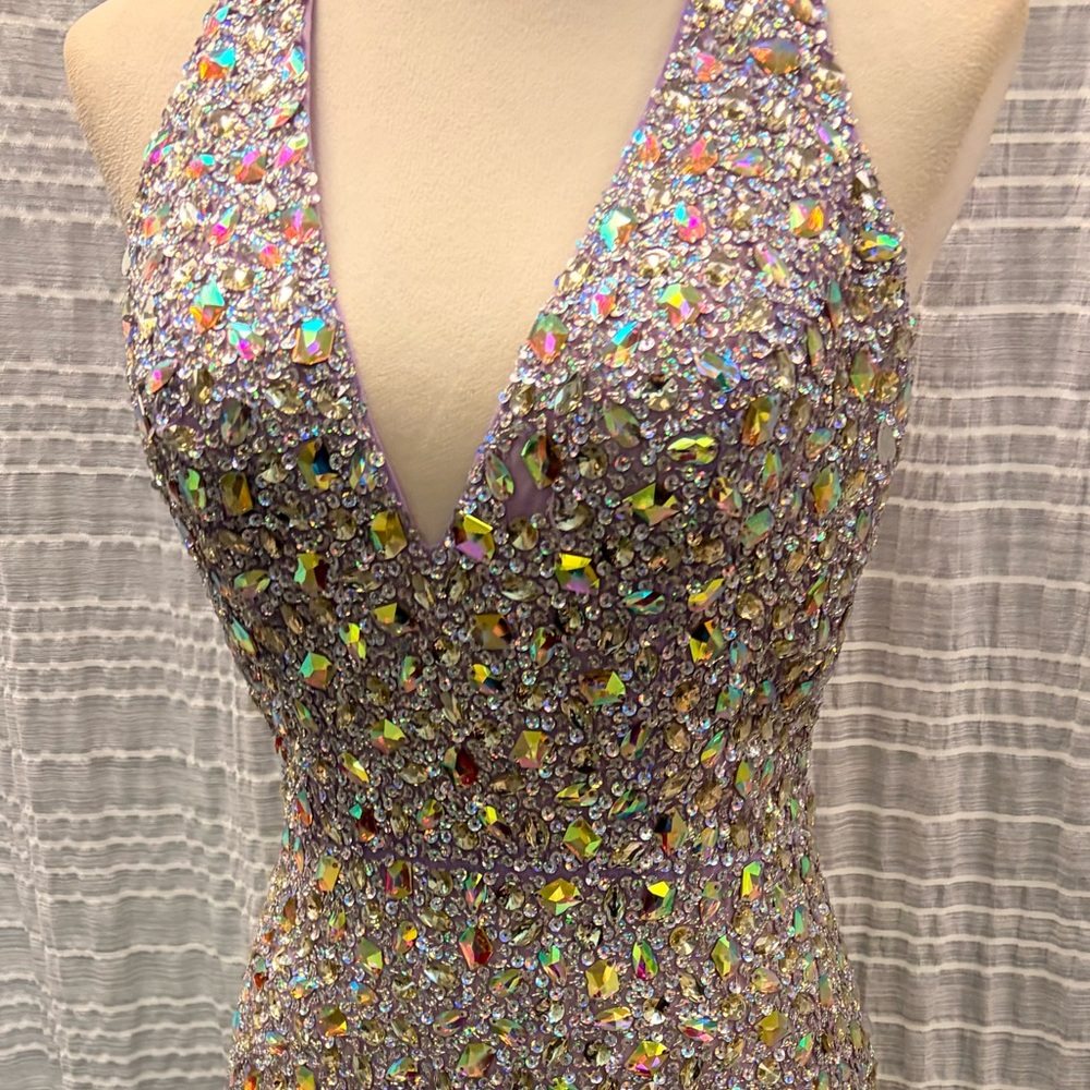 Lavender Sequin Halter Prom Dress - Picture 3 of 7